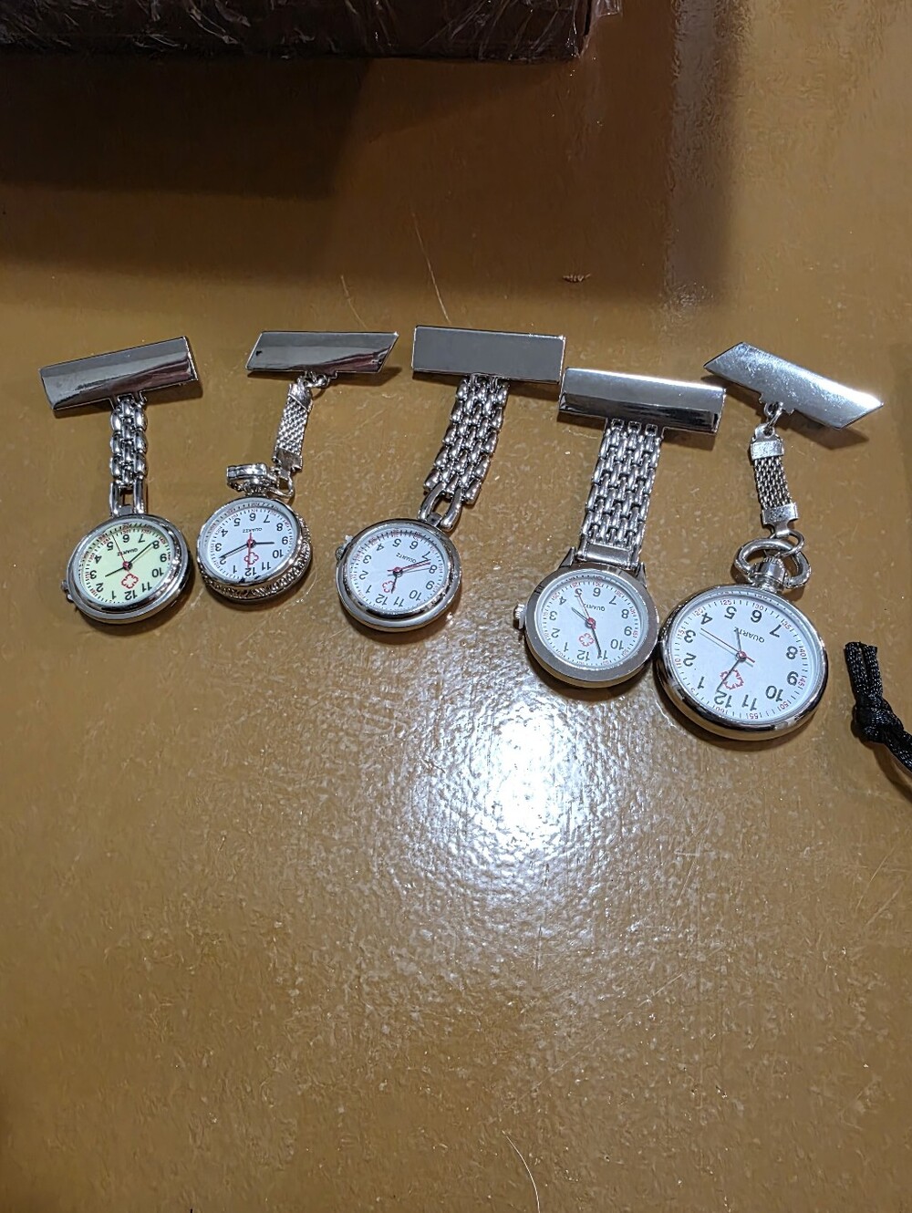 Lot of 5 Silver Nurse Fob Watches Medical Lapel Pin Quartz